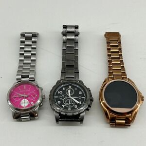 Michael Kors Fossil Watch Lot 3pc Wristwatches Mixed Metal Dead Battery As Is